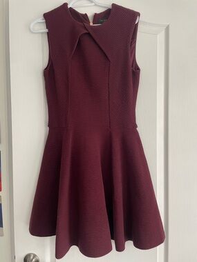 Ted Baker Burgundy Ribbed Fit-and-Flare Mini Dress